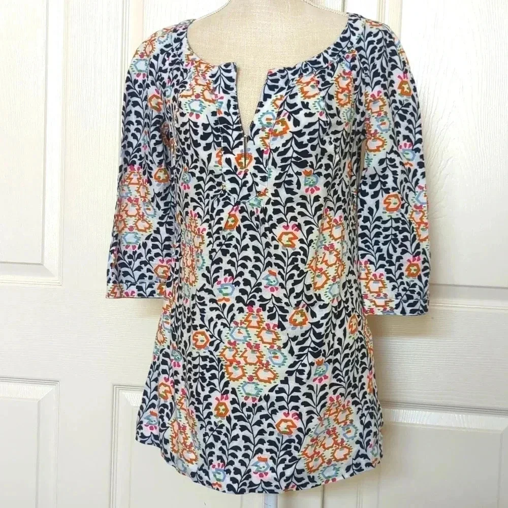 Tory Burch Alexiane Colorful Linen Tunic Women's Blouse